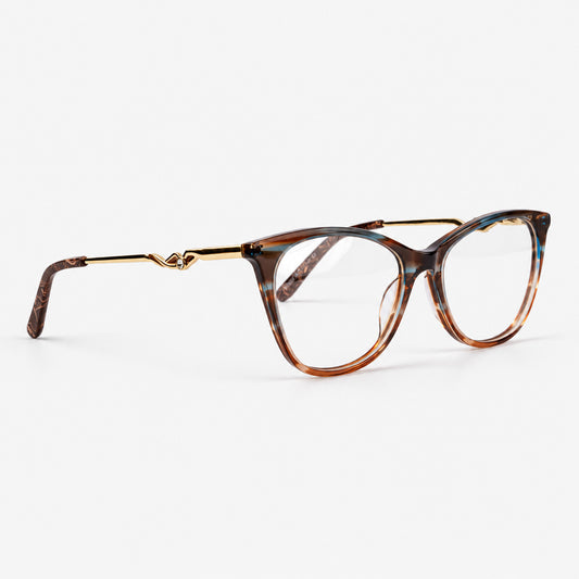 Gafas agatadas carey mostrando frente de acetato y varillas metálicas doradas Piclek