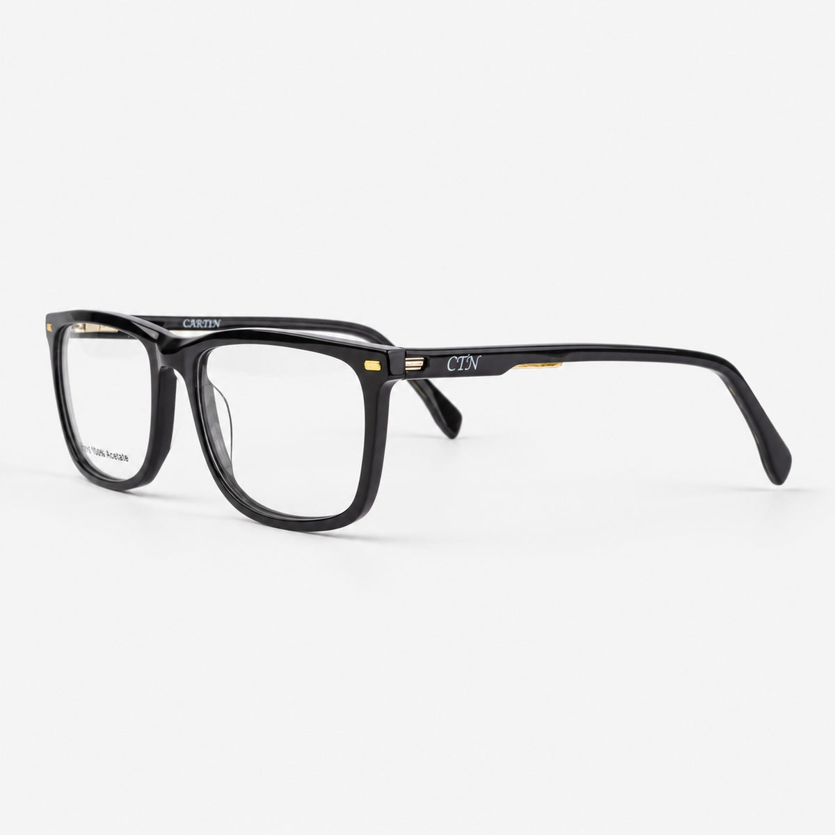 Gafas de acetato negro brillante con incrustaciones plateadas en varillas Piclek