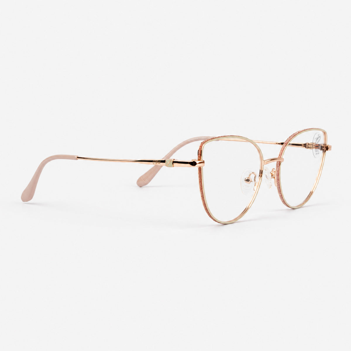 Gafas de descanso metalicas oro rosa estilo cat eye con detalle glitter superior Piclek