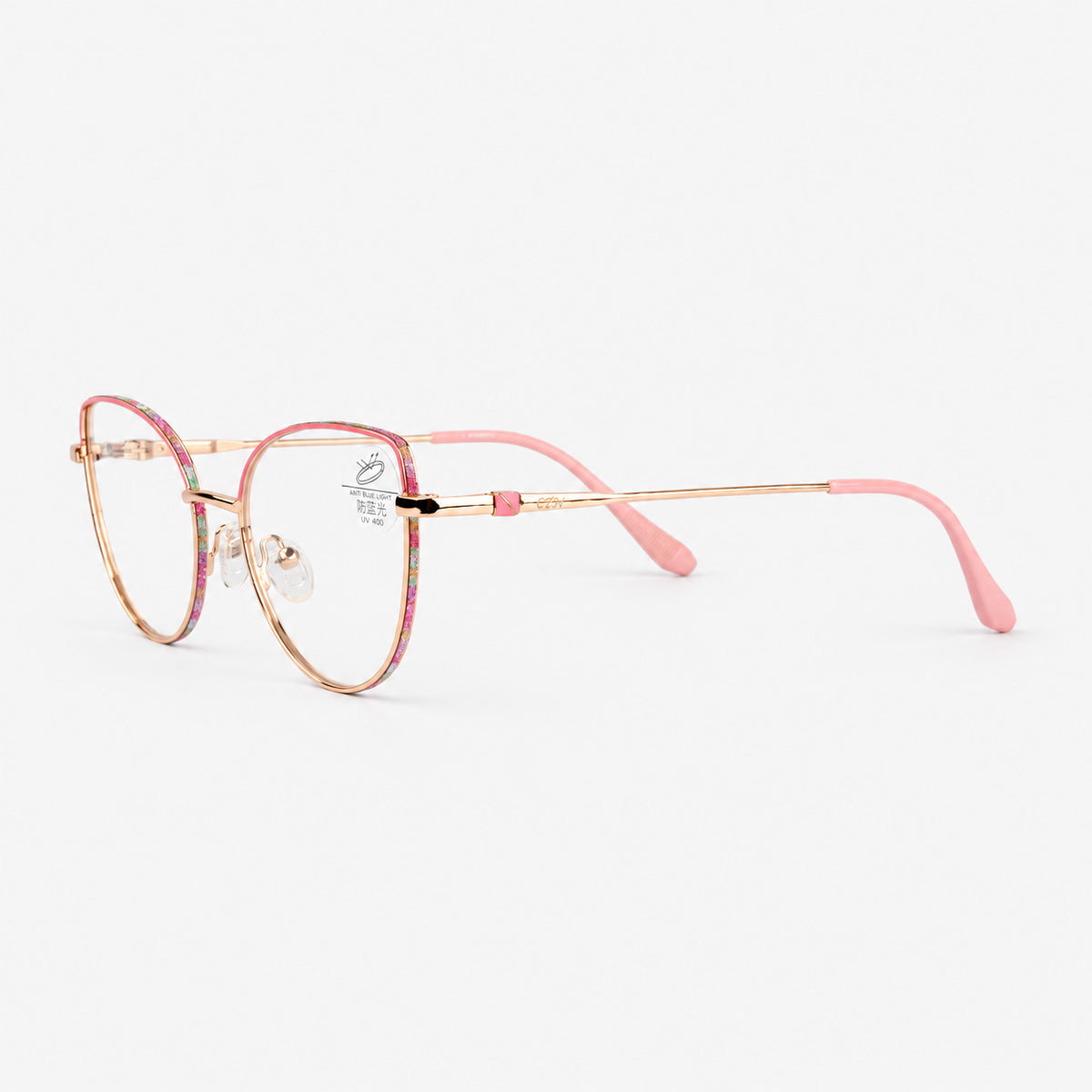 Gafas para computador estilo cat eye doradas con rosa y terminales pastel Piclek