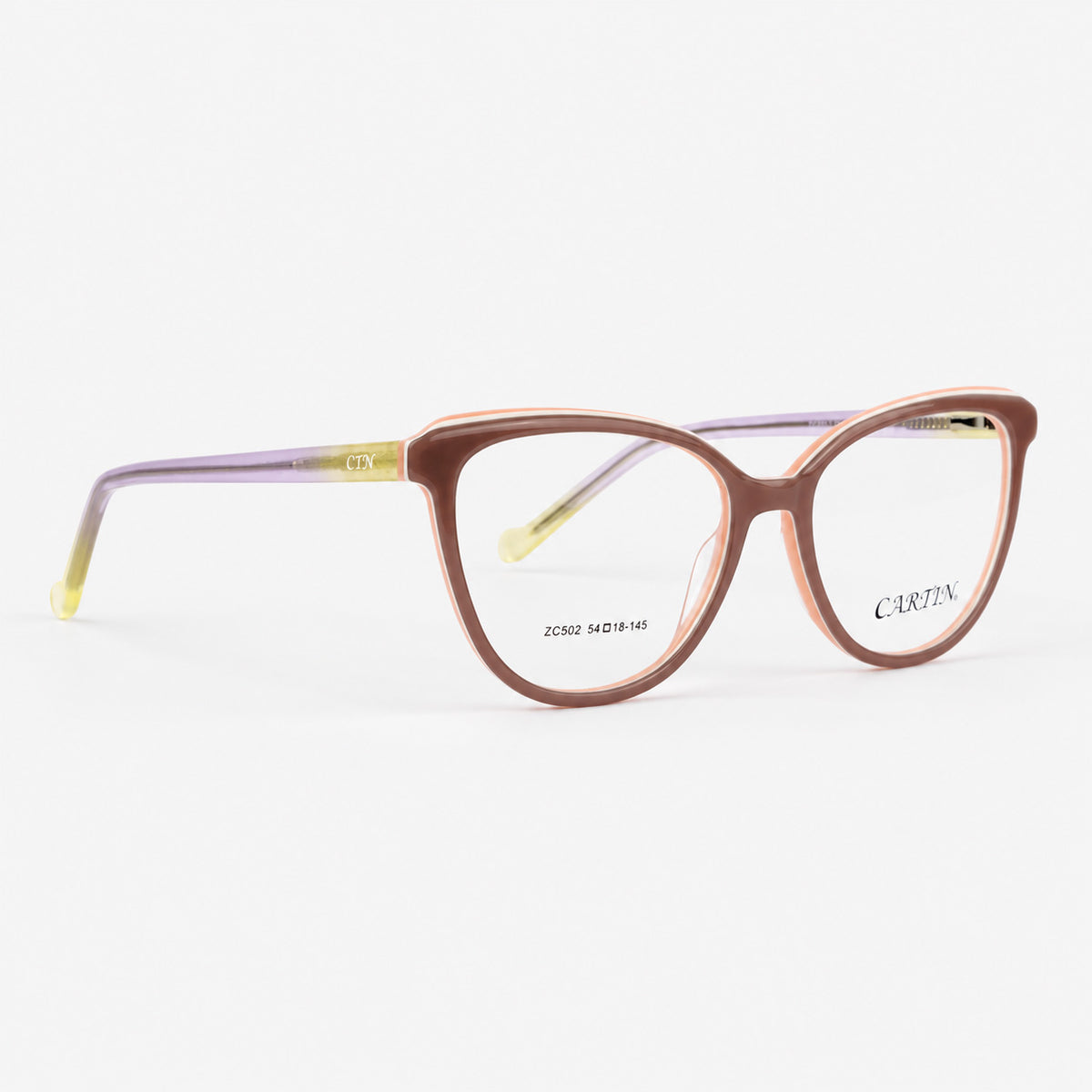 Gafas cat eye de acetato multicapa exterior gris claro interior salmon y varillas translucidas Piclek
