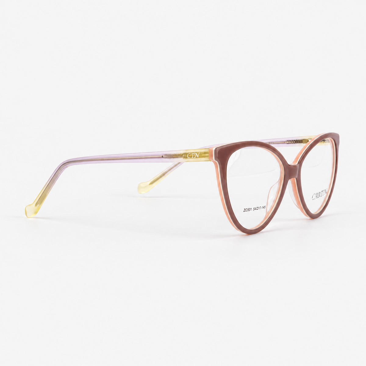 Gafas cat eye de acetato con frente gris claro interior salmon y varillas translucidas Piclek