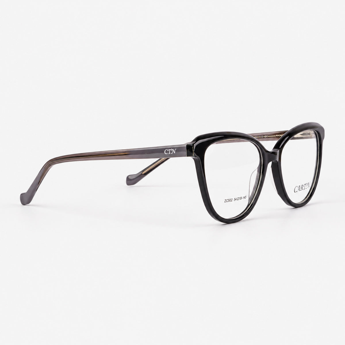 Gafas cat eye de acetato con frente negro y varillas gris humo translucido Piclek