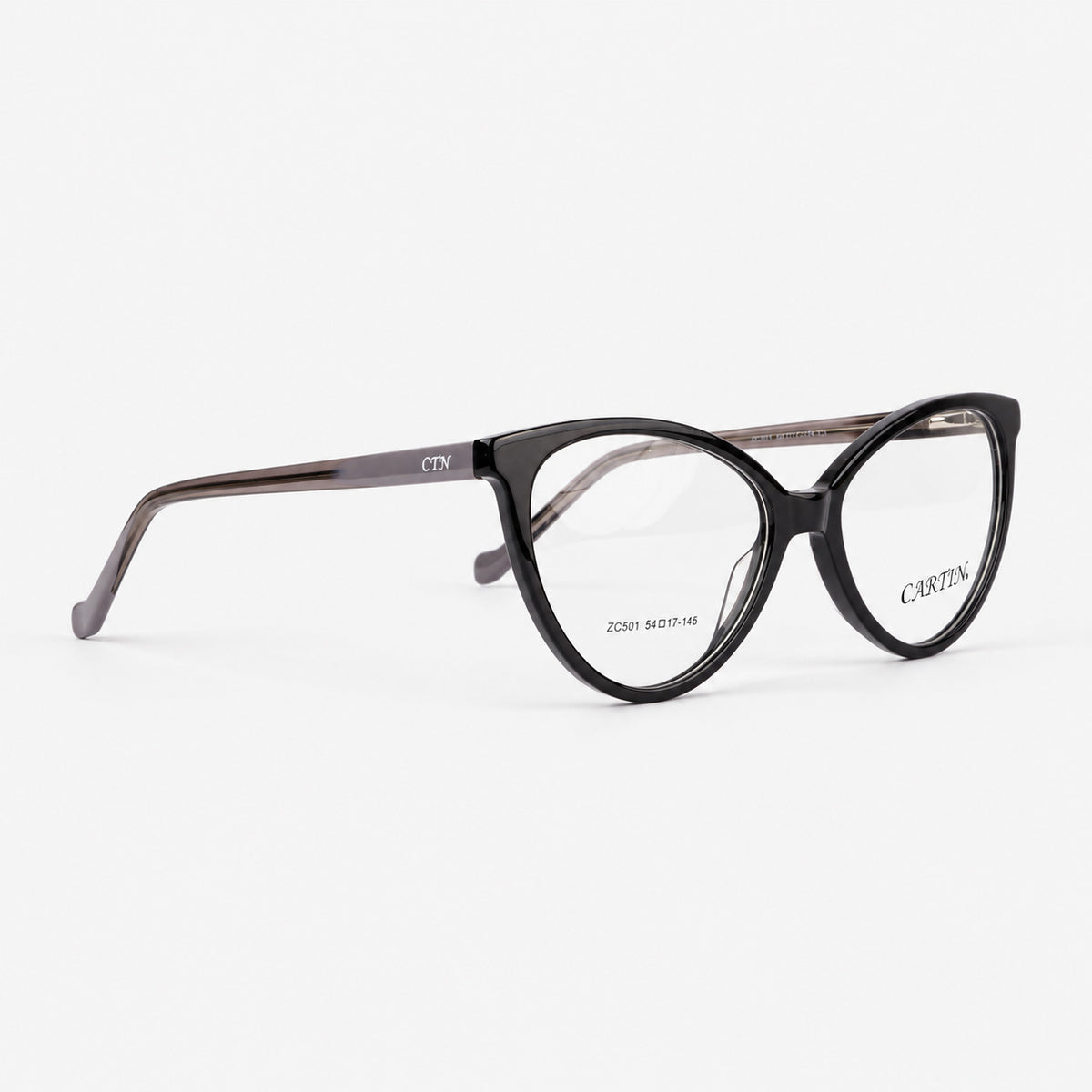 Gafas de mujer cat eye acetato frontal negro con varillas efecto humo gris translucido Piclek
