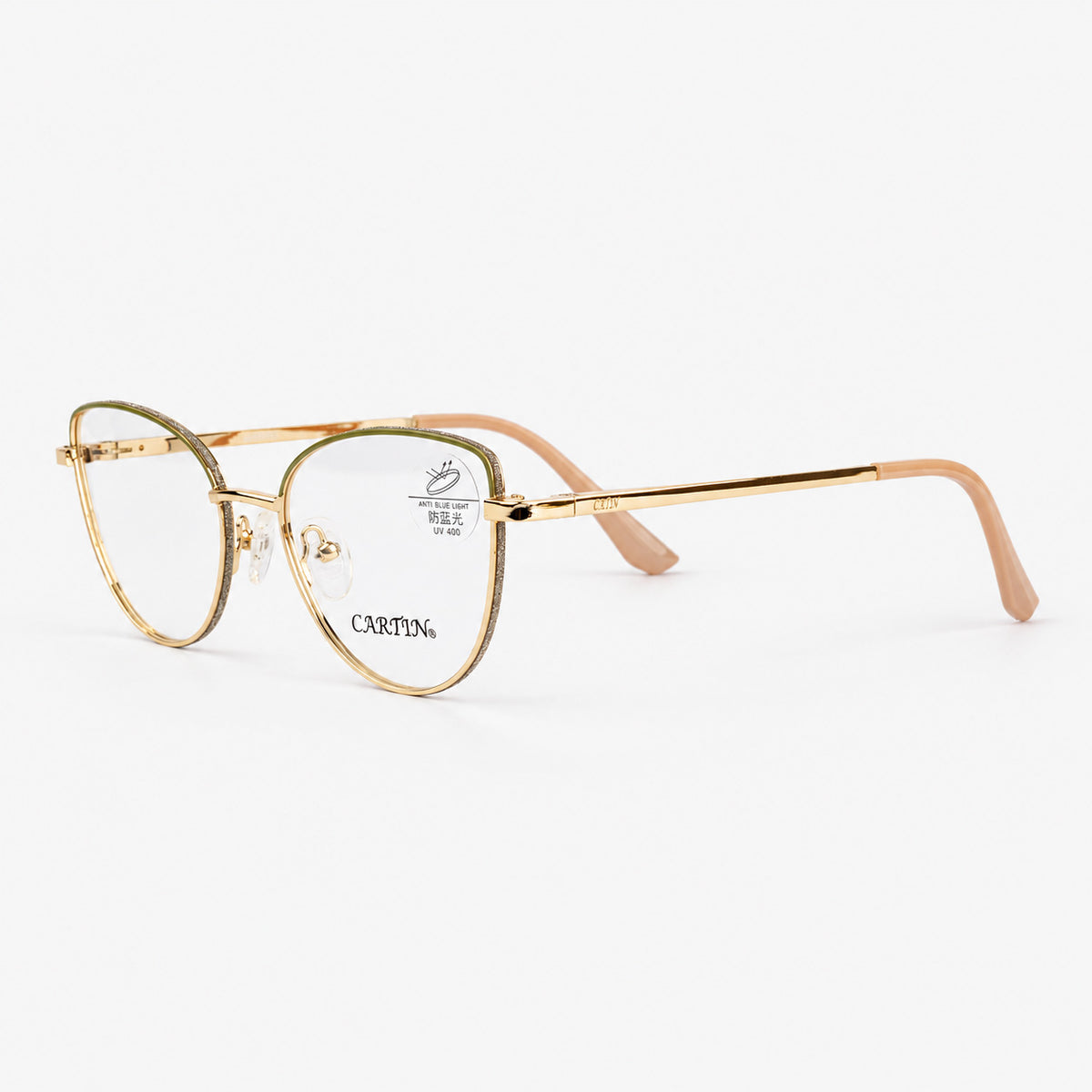 Gafas metalicas doradas estilo cat eye con borde superior verde brillante Piclek