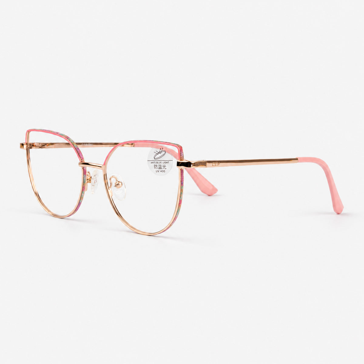 Gafas de descanso metalicas oro rosa estilo cat eye con detalle glitter fucsia multicolor Piclek