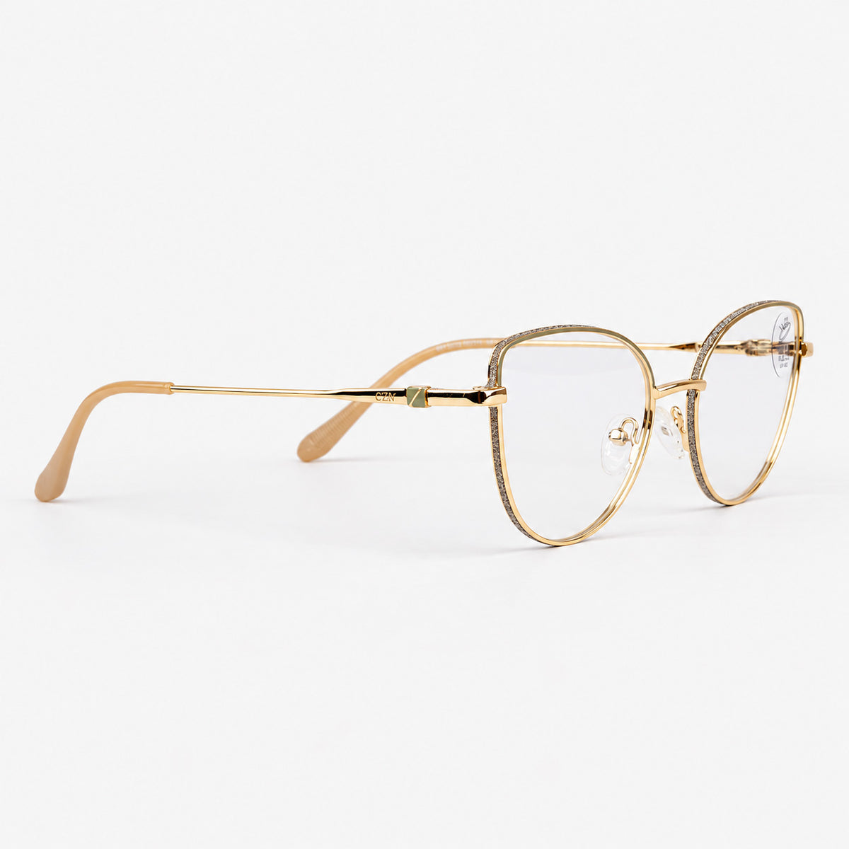 Gafas de descanso estilo cat eye doradas con ceja verde oliva brillante y terminales nude Piclek