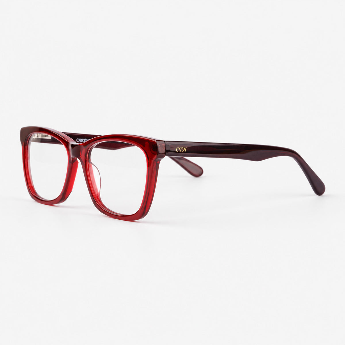 Gafas cuadradas amplias en acetato rojo cristal brillante vista lateral Piclek