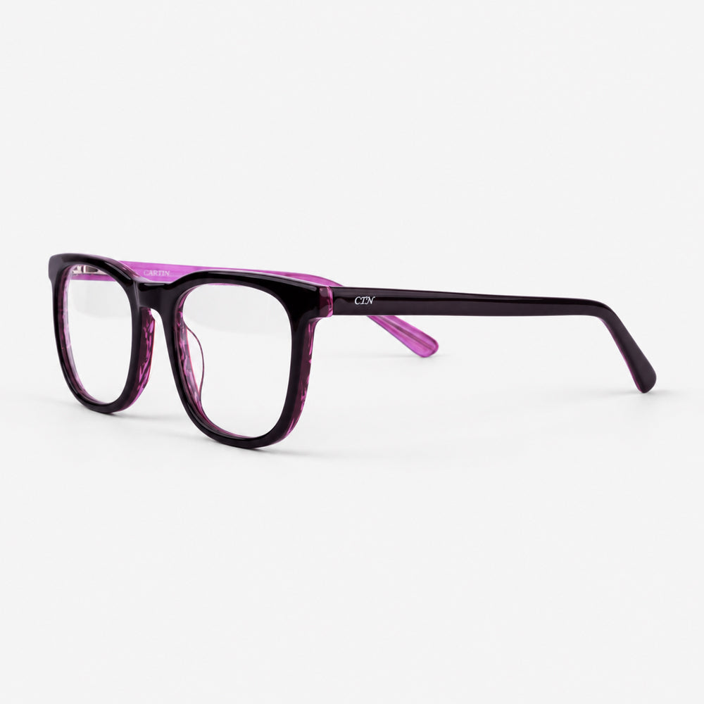 Gafas cuadradas mujer en acetato morado casi negro y toques lilas Piclek
