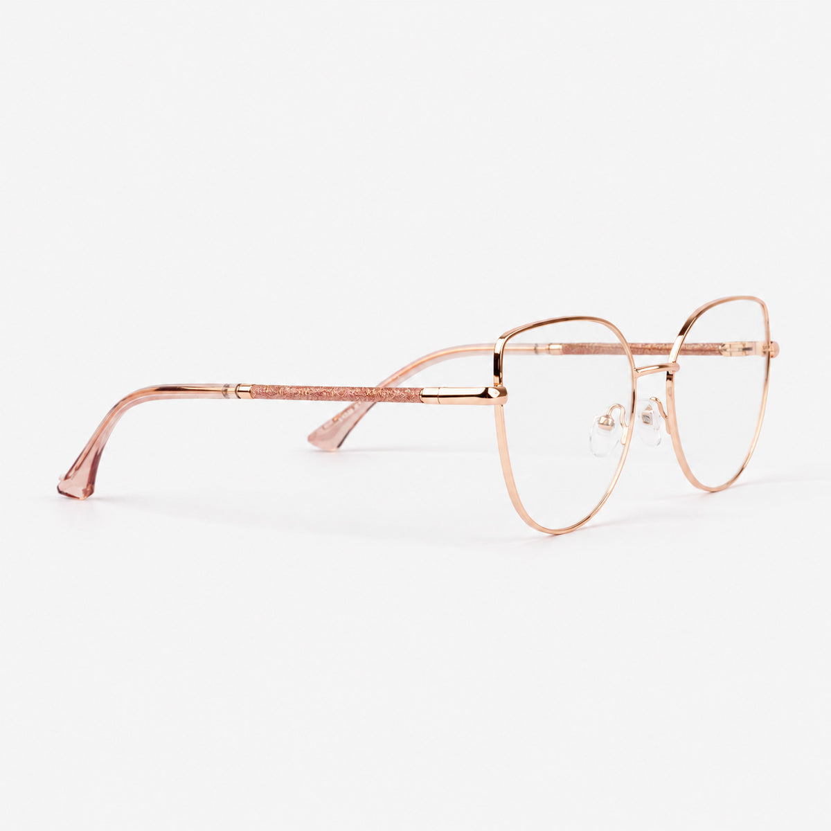 Gafas de descanso femeninas estilo cat eye recta dorada rosa con varillas brillantes en glitter Piclek