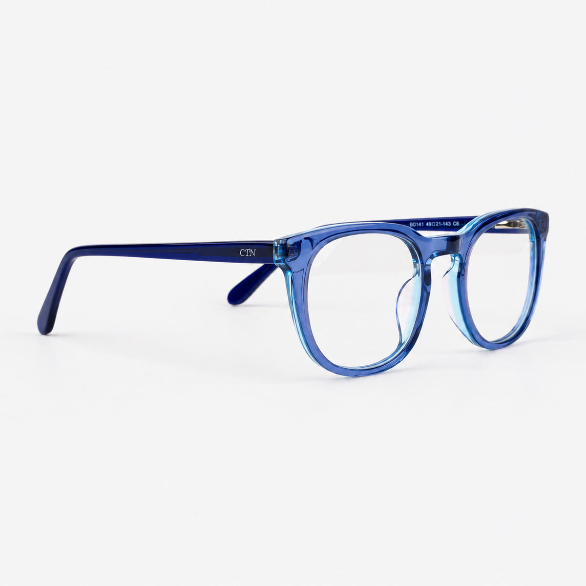 Gafas oftalmicas estilo pantos retro en acetato azul brillante con puente cerrado Piclek