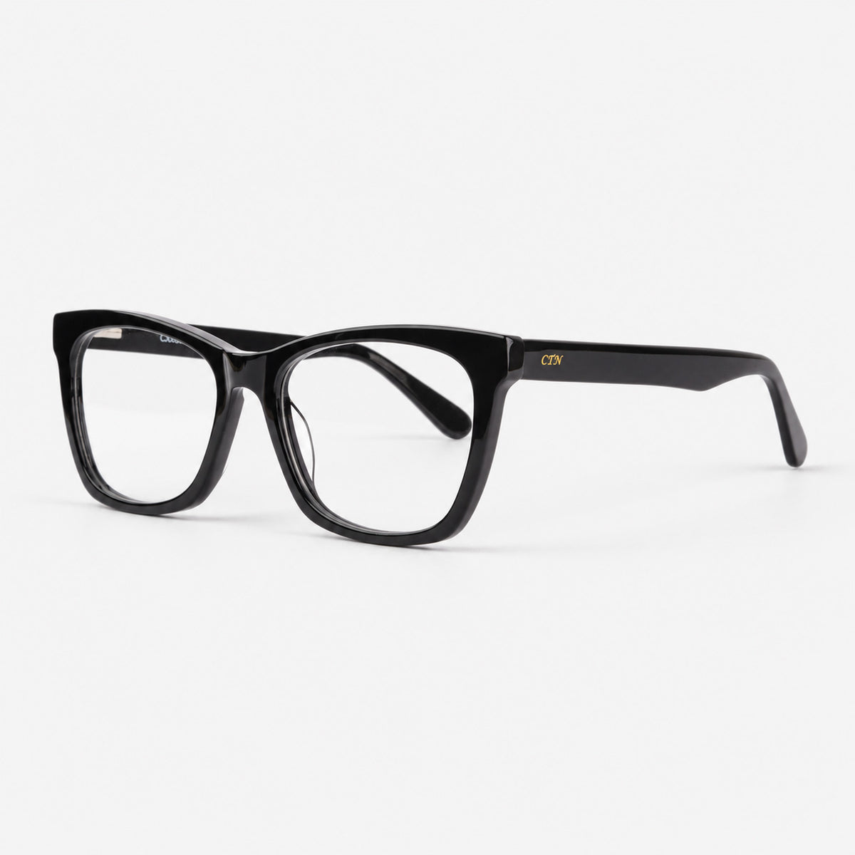 Gafas estilo wayfarer en acetato negro brillante vista angular Piclek