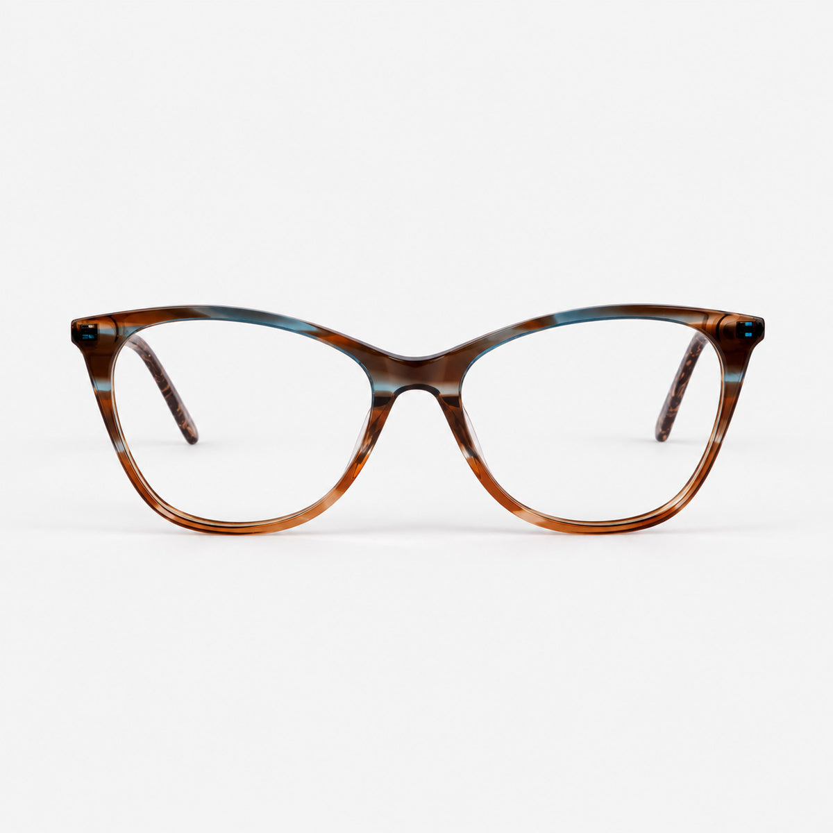 Montura oftálmica Cat Eye en acetato carey y azul vista frontal Piclek