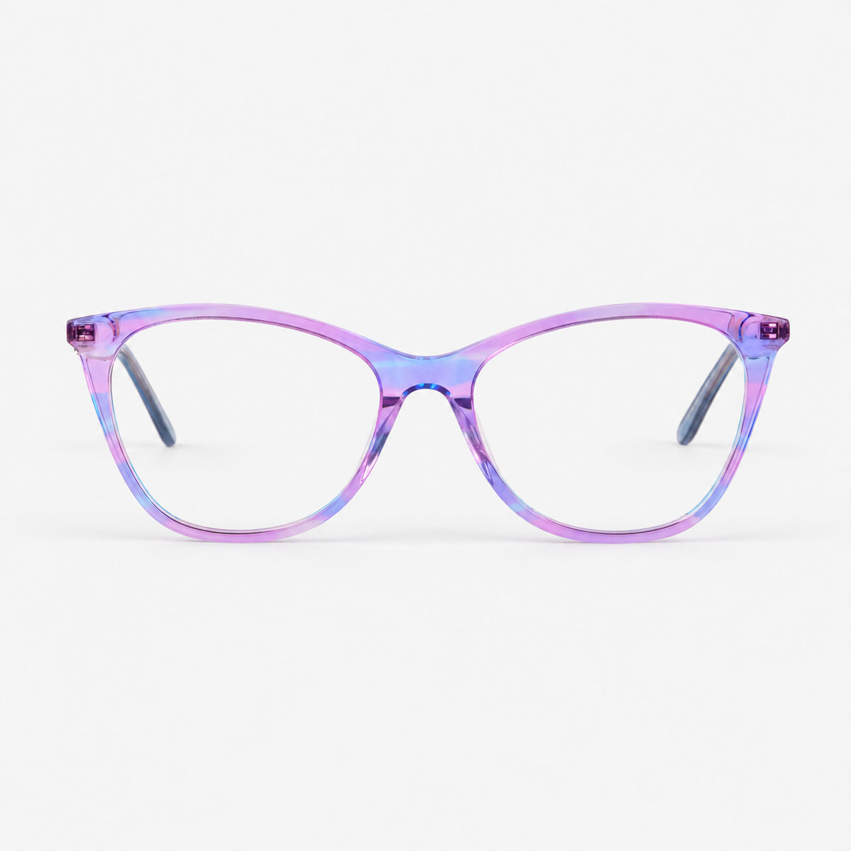 Montura oftálmica Cat Eye en acetato degradé morado y azul vista frontal Piclek