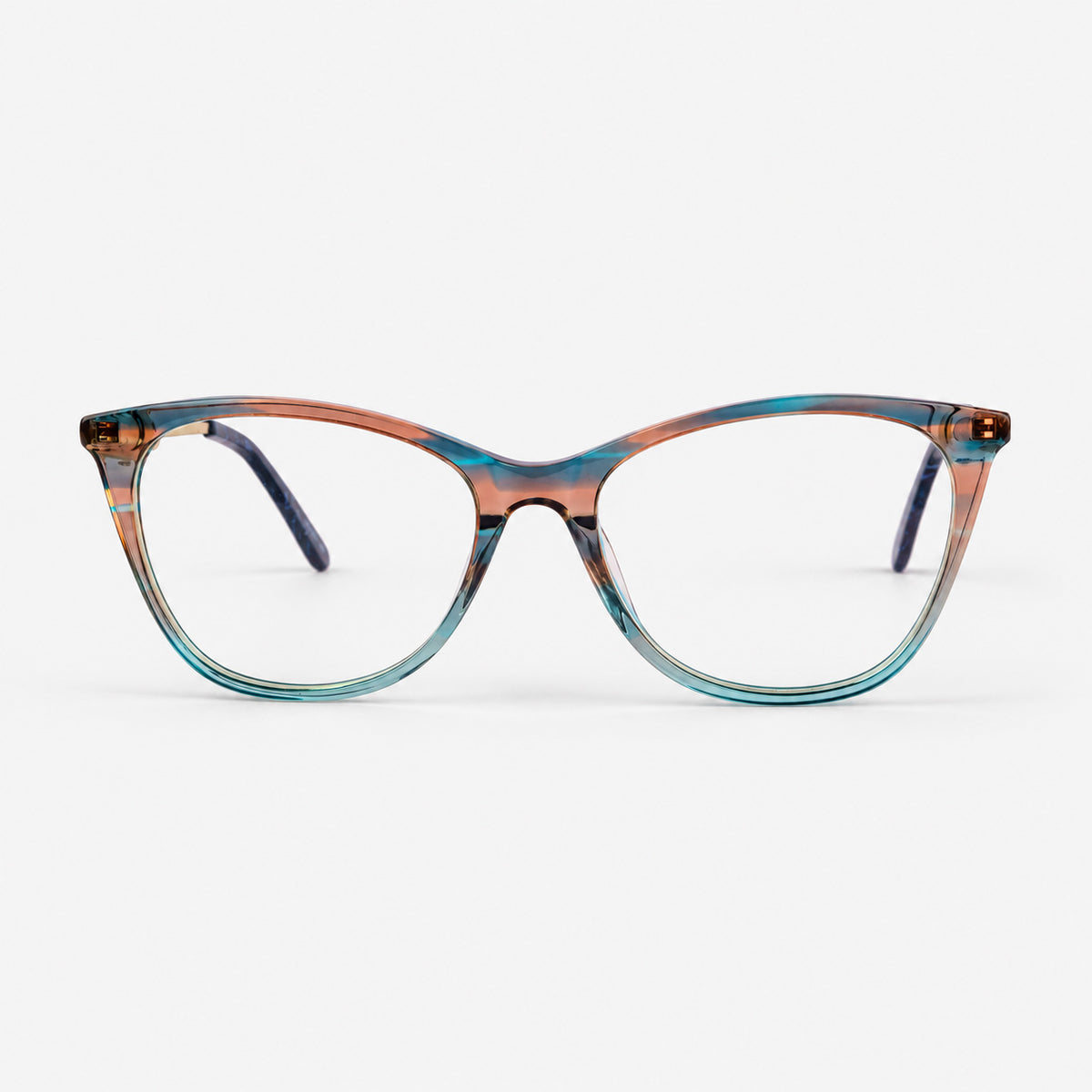 Montura oftálmica Cat Eye en acetato degradé turquesa y bronce vista frontal Piclek