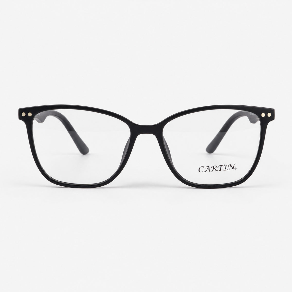 Vista frontal montura TR90 negra mate para lentes formulados clip on Piclek