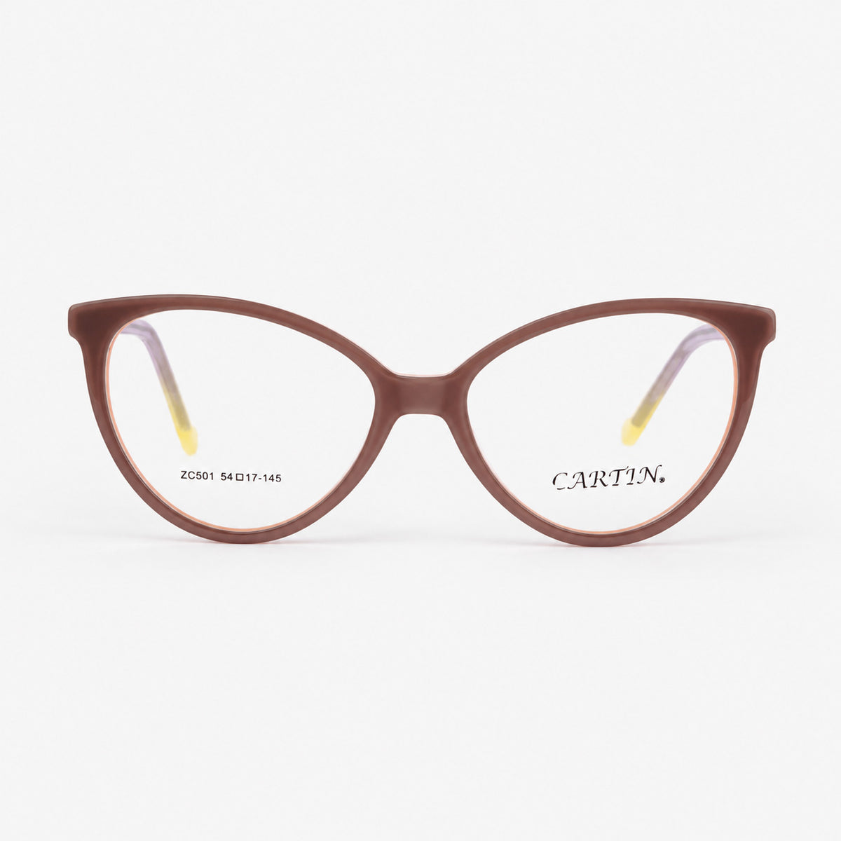 Vista frontal de montura oftalmica cat eye de acetato gris claro Piclek
