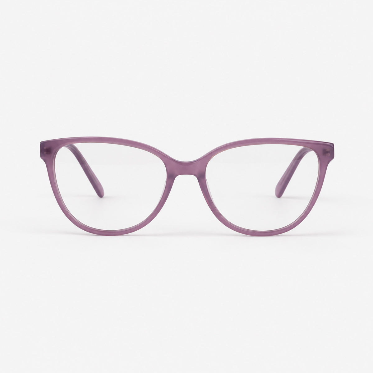 Montura oftalmica Cat Eye en acetato lila cristal vista frontal Piclek