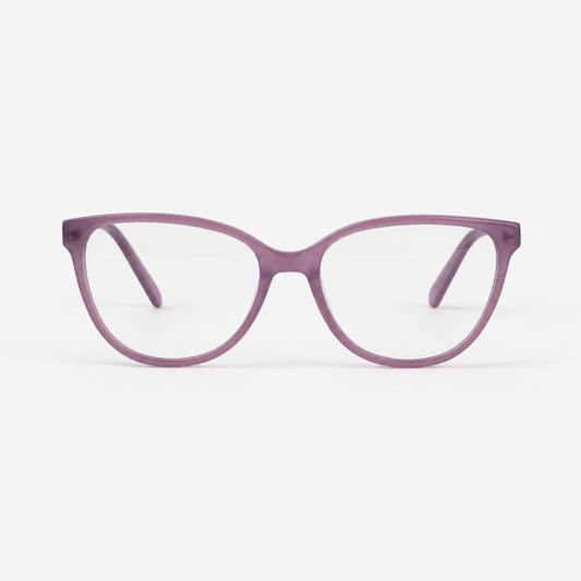 Montura oftalmica Cat Eye en acetato lila cristal vista frontal Piclek