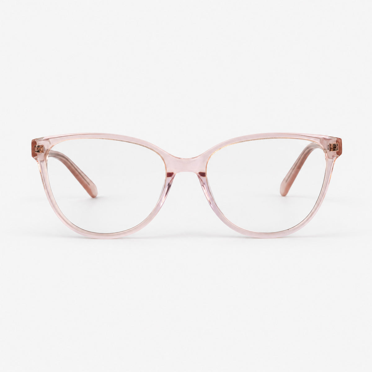 Montura oftalmica Cat Eye en acetato rosa cristal vista frontal Piclek