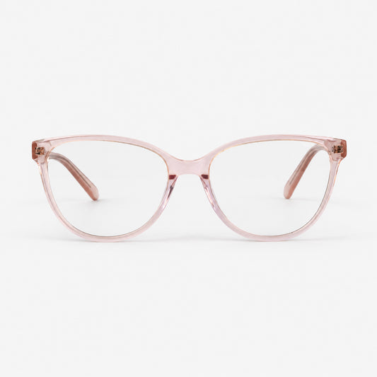 Montura oftalmica Cat Eye en acetato rosa cristal vista frontal Piclek
