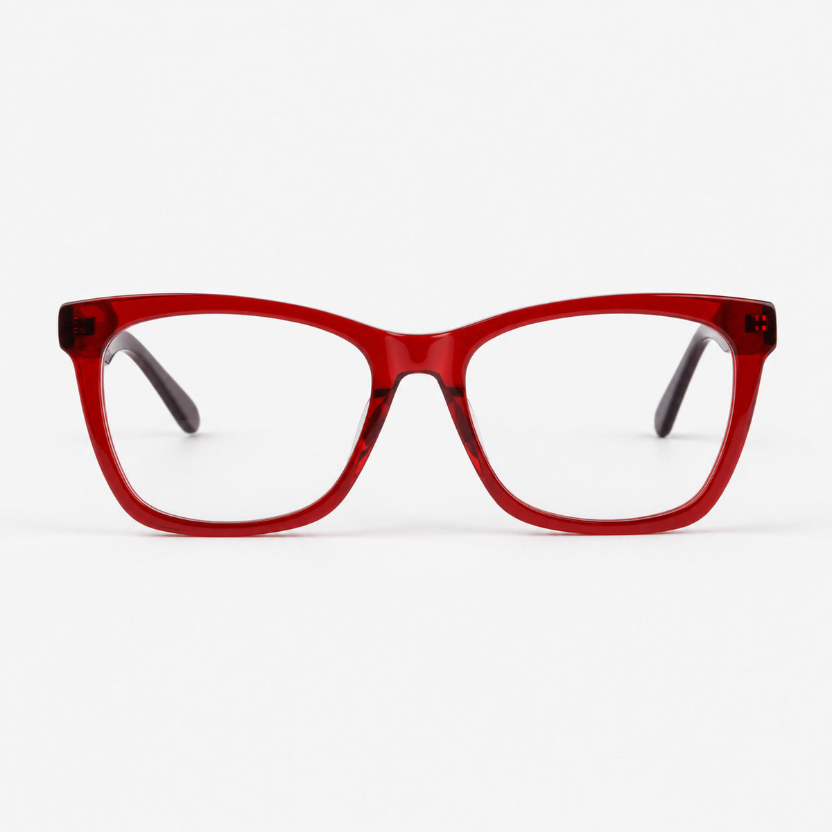 Montura oftalmica cuadrada unisex en acetato rojo traslucido vista frontal Piclek