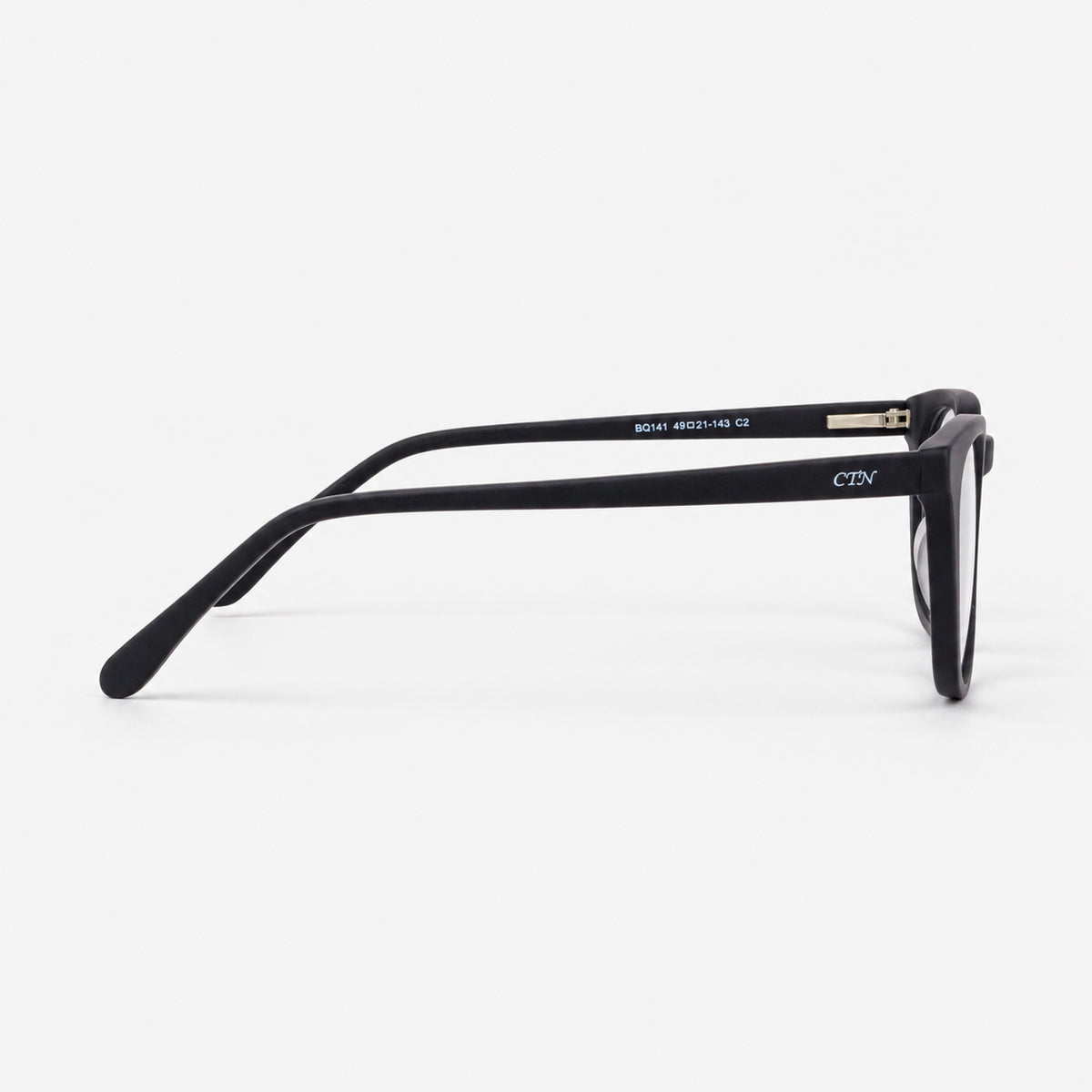 Perfil lateral de montura pantos mostrando varilla en tr90 negro mate con logo CTN Piclek