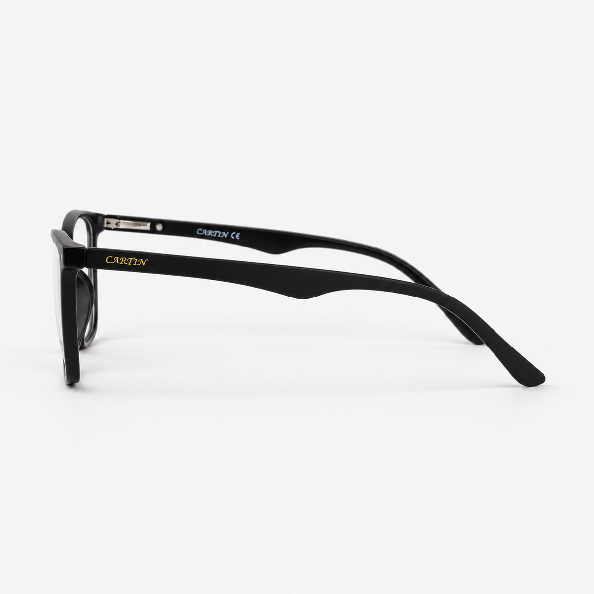 Perfil lateral montura clip on negra mate mostrando terminales Piclek
