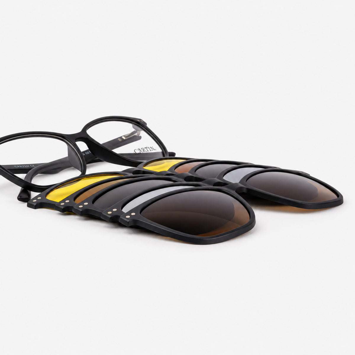 Set completo de 5 lentes y montura para gafas clip on magneticas clasicas Piclek