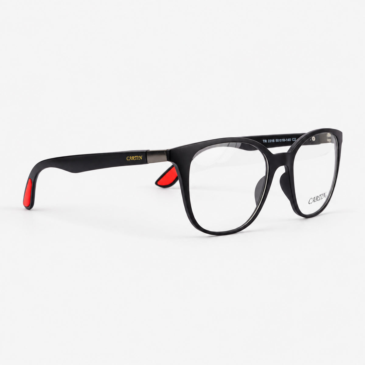 Vista frontal directa de montura TR90 negra para lentes formulados Piclek